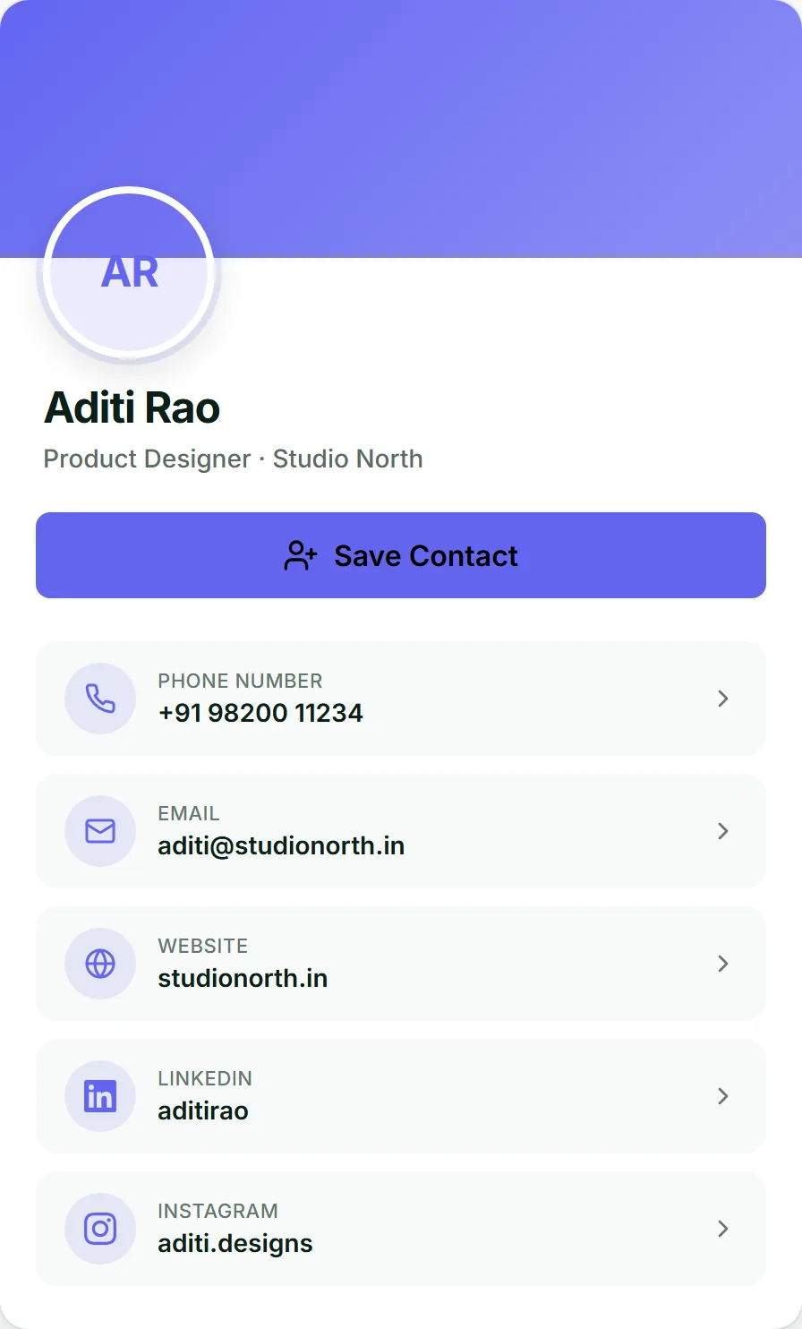 The same card using an indigo theme